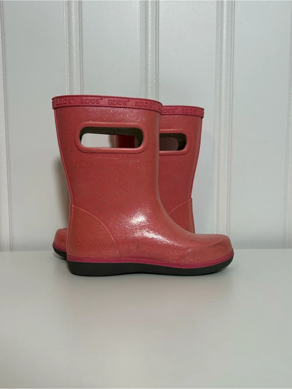 Bogs pink glitter rubber rain boots